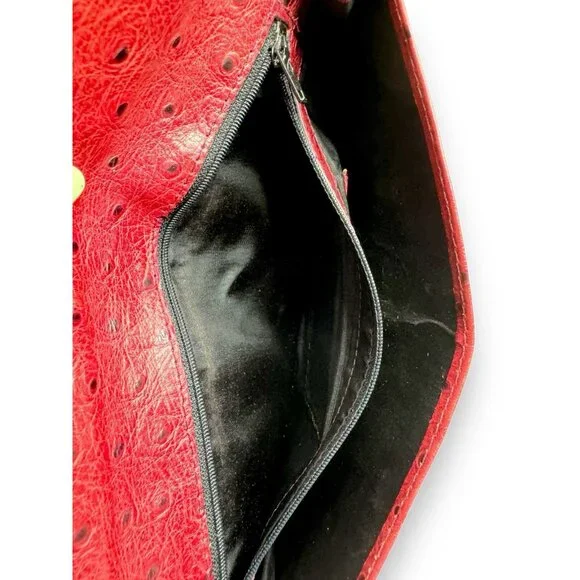 Echt 2 Prym Brick Red Ostrich Leather Clutch Bag Vintage - Picture 6 of 7